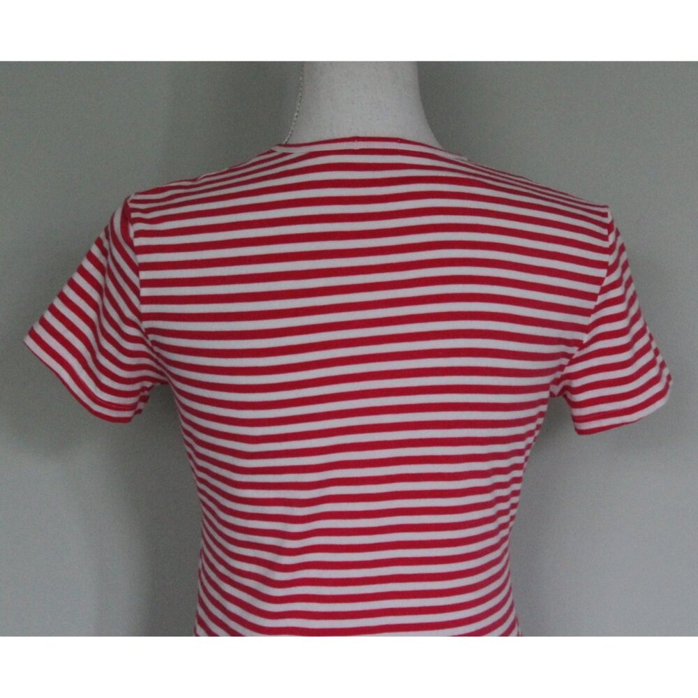 J. McLaughlin Allie Tee Bright Coral & White Striped Shirt Top, Size S Small - Picture 8 of 11